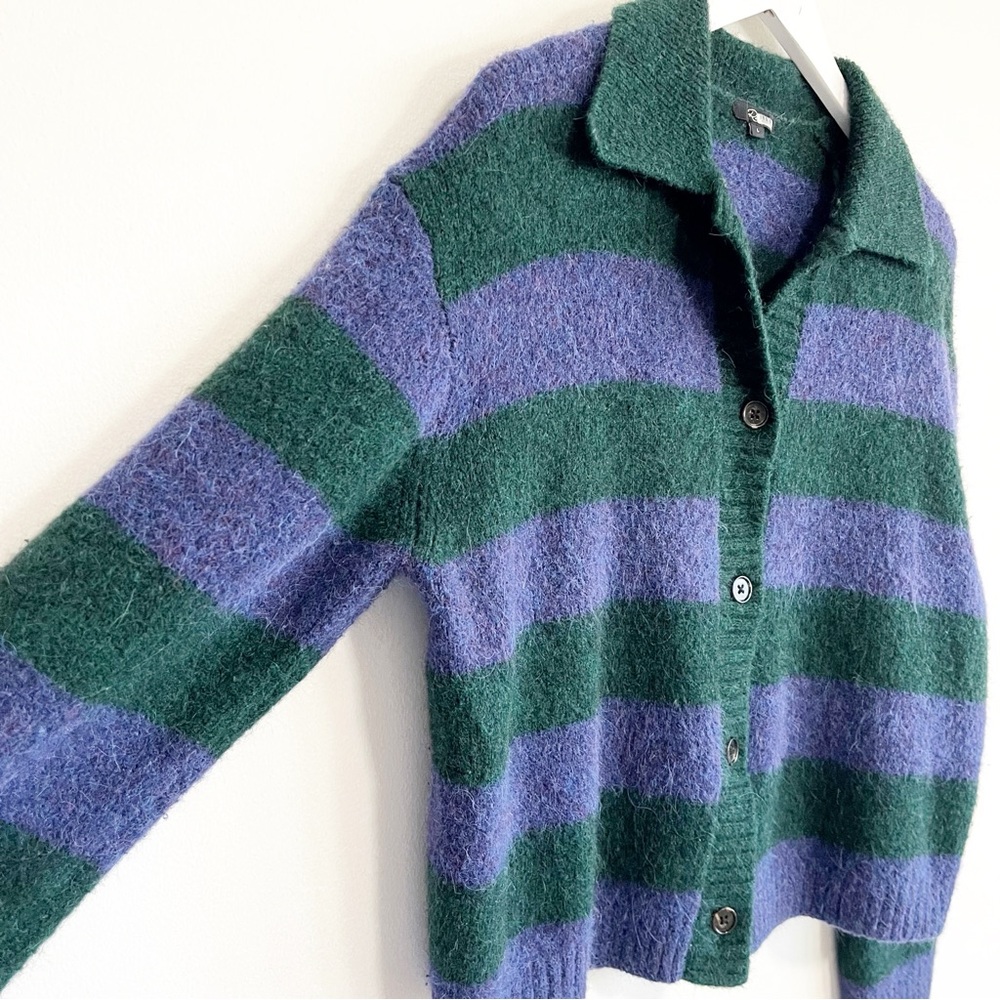 BOGO! RAILS Amber Collar Cardigan Sweater Oxford Stripe Purple Green Large - Picture 7 of 10